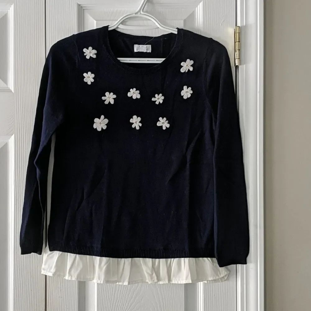 Crown & Ivy Kids navy white sweater Sz L NWT